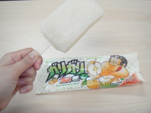 DSC02530 がりがりくんアイス(梨味)を持っている写真